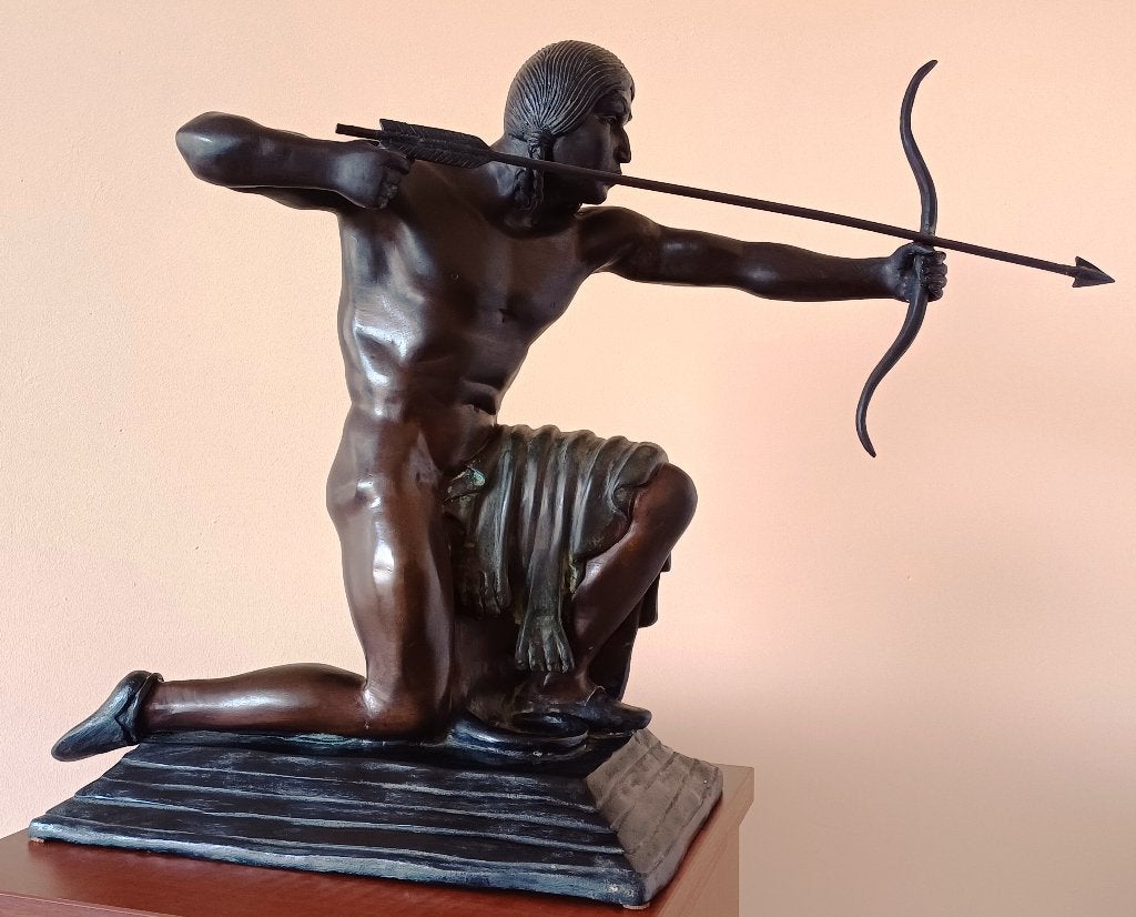 bronzen beeld indiaan, Antiek en Kunst, Ophalen of Verzenden, Beeld, Man, Gepatineerd