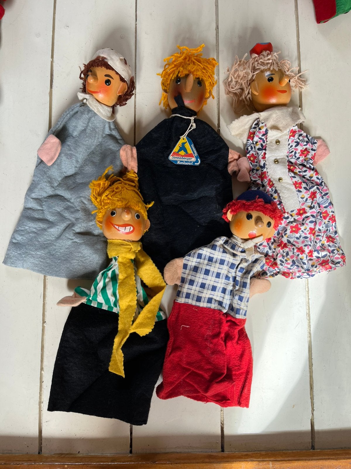 Sonneberger handpoppen, jaren 70, 5 stuks, Ophalen of Verzenden, Zo goed als nieuw, Overige typen