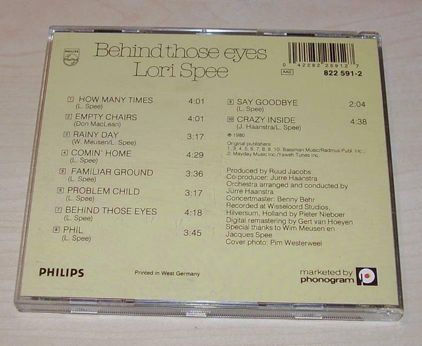 Lori Spee - Behind Those Eyes CD 1980/198? Philips, Ophalen of Verzenden, Gebruikt