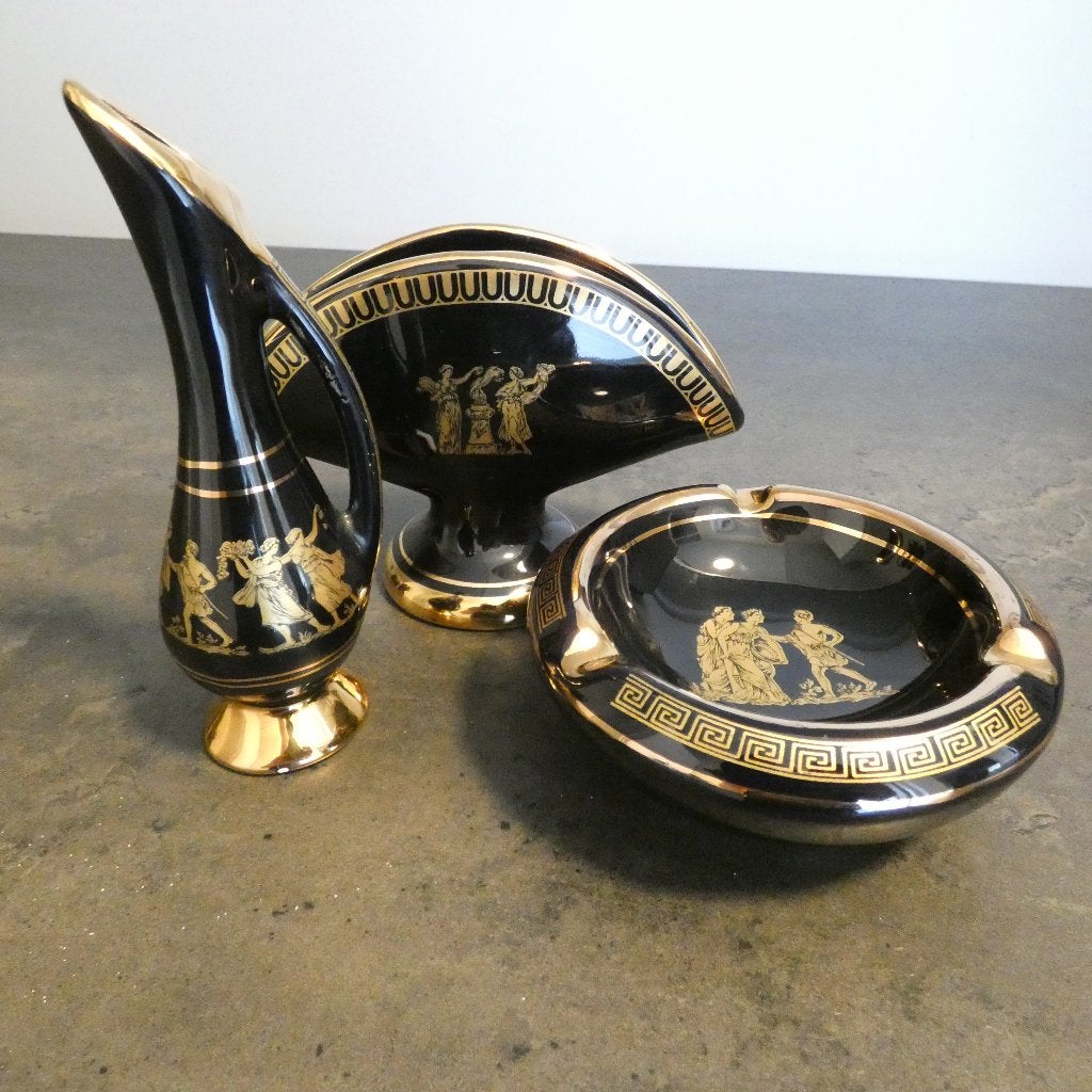 Grieks 24 k Gold Painted Glazed Black Ceramic [2112], Ophalen of Verzenden