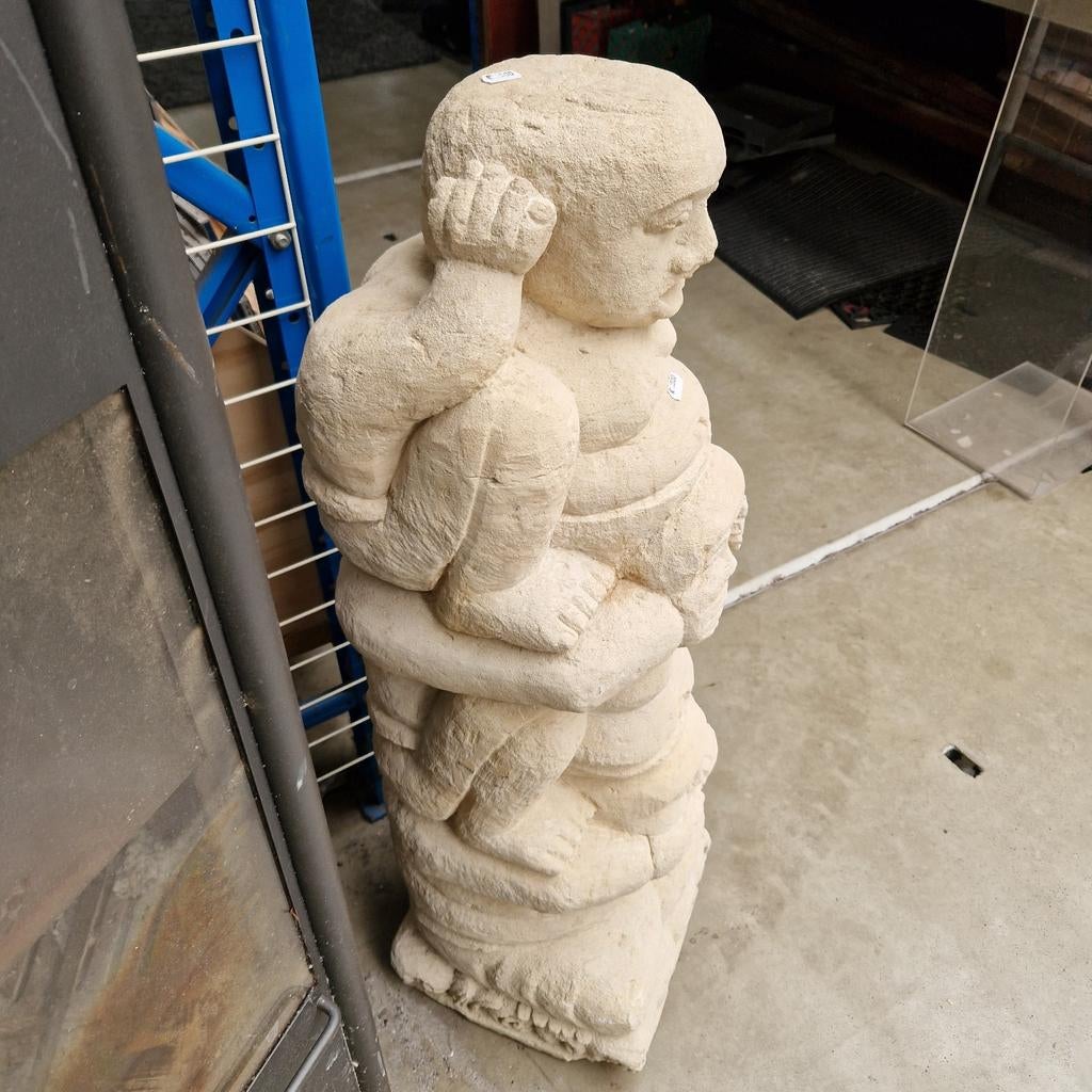 Zwaar stenen beeld Horen, Zien en Zwijgen - 105 cm, Ophalen, Groep mensen, Handgemaakt, Beeld