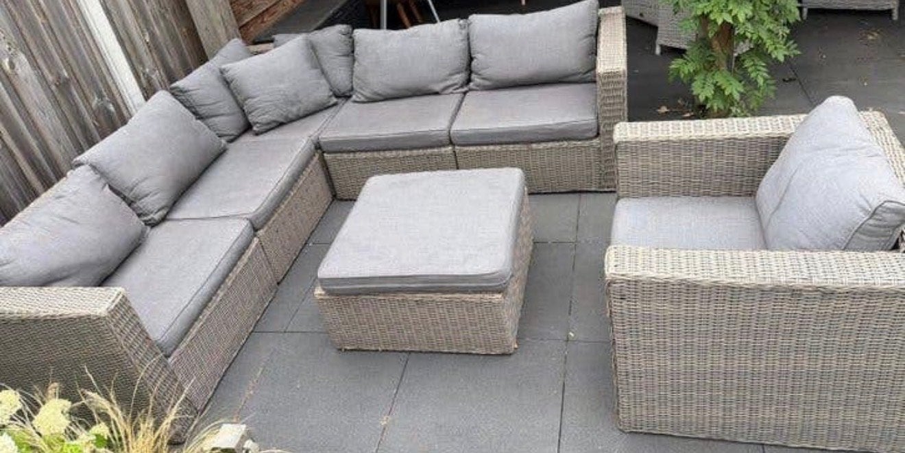 Complete Wicker Tuinset met Hoekbank en Fauteuil, Ophalen, Gebruikt, Meer dan 8 zitplaatsen, Loungeset