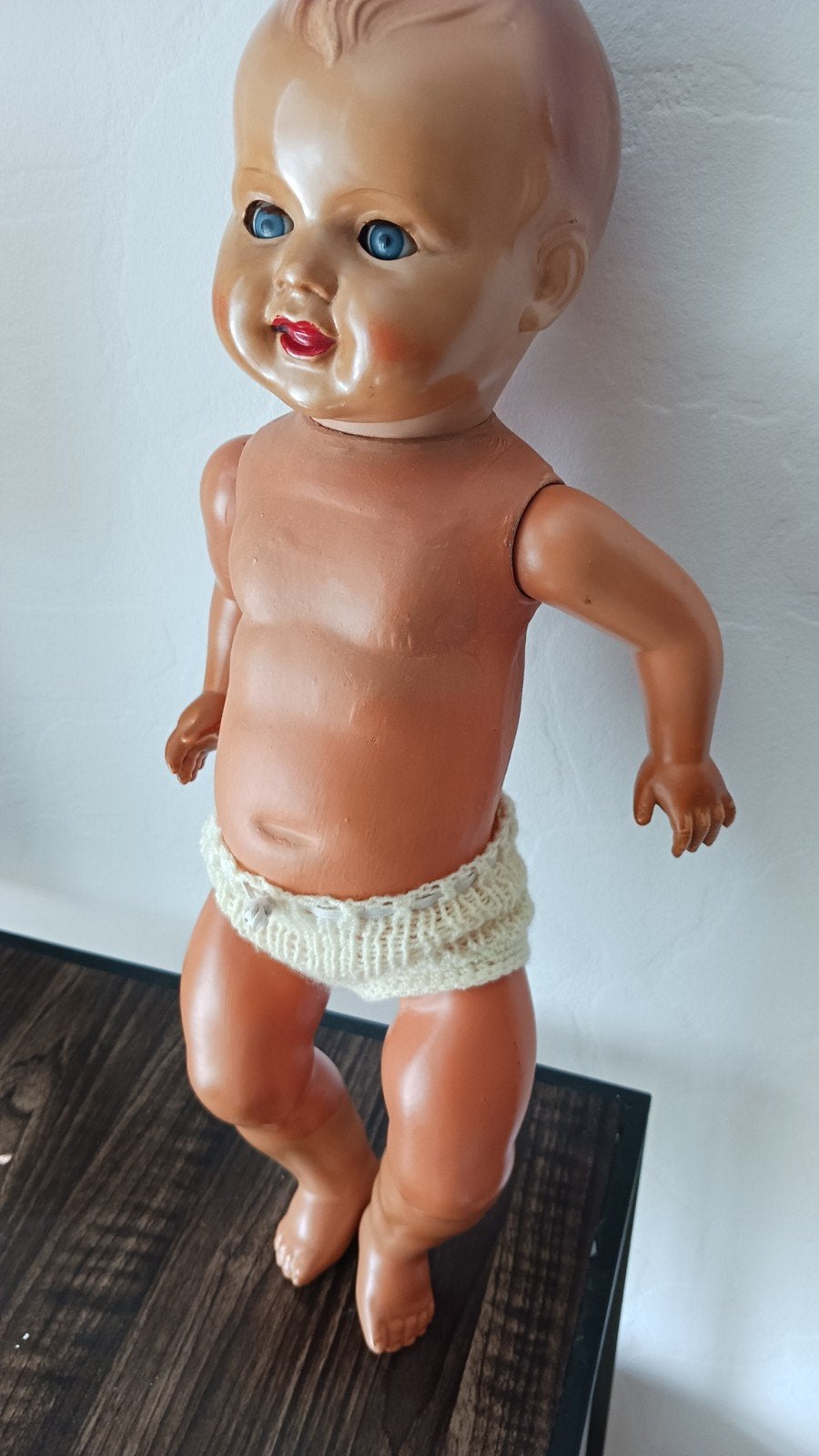 Oude lelijke pop - Vintage babypop, Verzamelen, Poppen, Ophalen of Verzenden, Gebruikt, Babypop