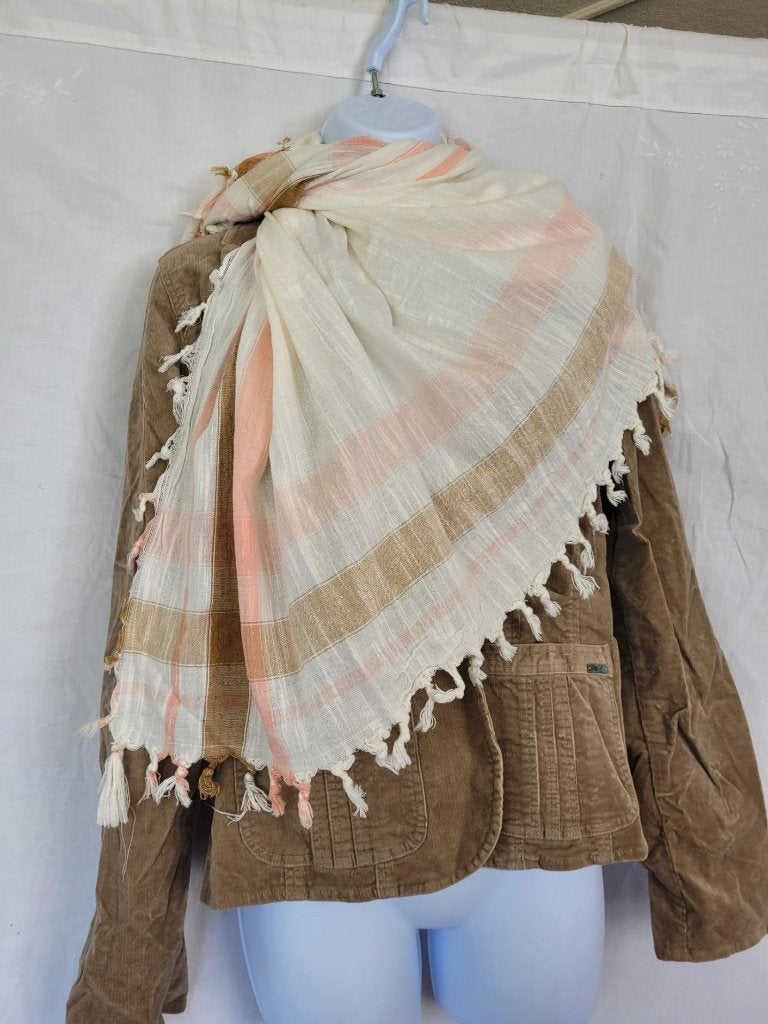 Mooie creme kleurig roze sjaal 100% katoen Scotch&Soda, Maat 38/40 (M), ., Ophalen of Verzenden, Zo goed als nieuw