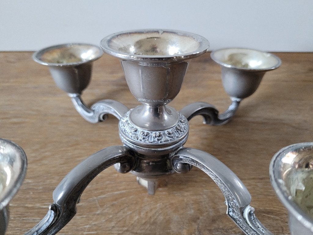 Verzilverd opzetstuk 5-armige kandelaar, Ophalen of Verzenden, Zilver