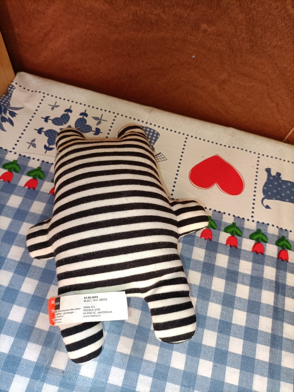 Hema hond knuffel zwart wit gestreept 20 cm, Ophalen of Verzenden, Zo goed als nieuw, Hond