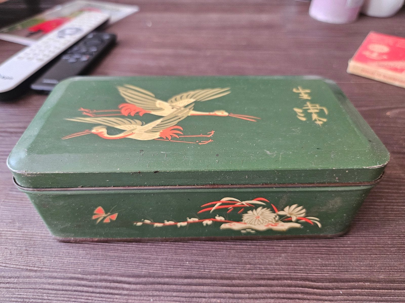 deGruyter blikken doos met kraanvogels en Chinese tekens, Ophalen of Verzenden, Gebruikt, Koek(jes), Overige merken