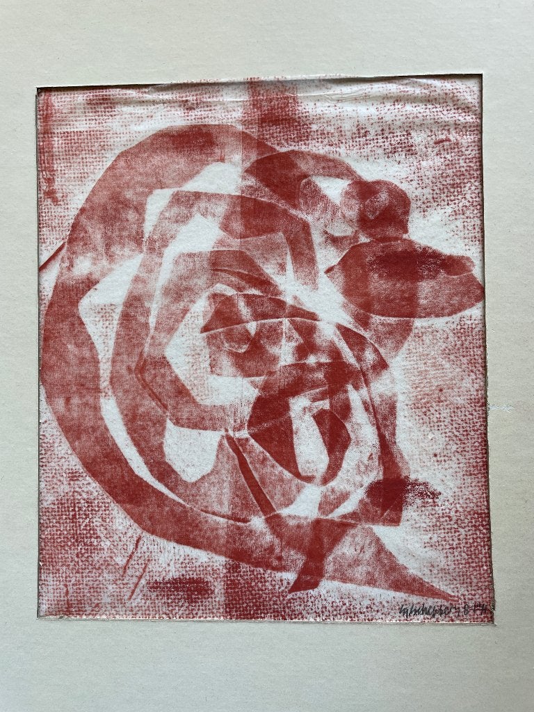 Non-figuratief kunstwerk in het rood gesigneerd, gedateerd, Antiek en Kunst, Kunst | Litho's en Zeefdrukken, Abstract, Zeefdruk