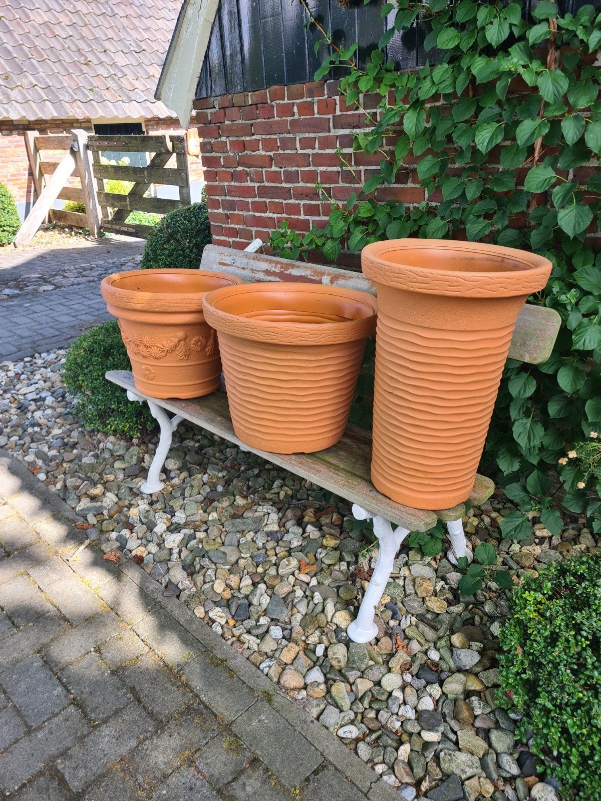 Grote terracotta plastic potten voor in de tuin, Tuin en Terras, Bloempotten, Ophalen, Kunststof, Gebruikt, 40 cm of meer