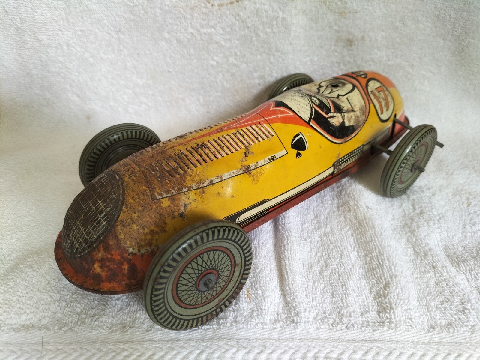 Zeer oude blikken racewagen 29 cm Made in GT. Britain, Ophalen of Verzenden