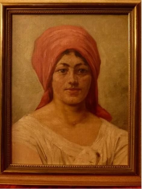 antiek portret op `` Dame met hoofddoek``paneel, Ophalen, Paneel, Portret of Personen, Olieverf