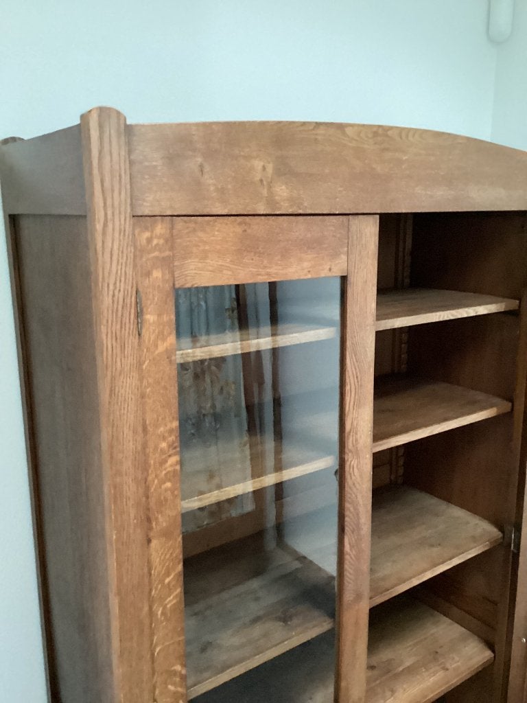 Mooie Franse vintage linnenkast met kledingscherm, Ophalen, Glas, 50 tot 100 cm, Franse vintage stijl