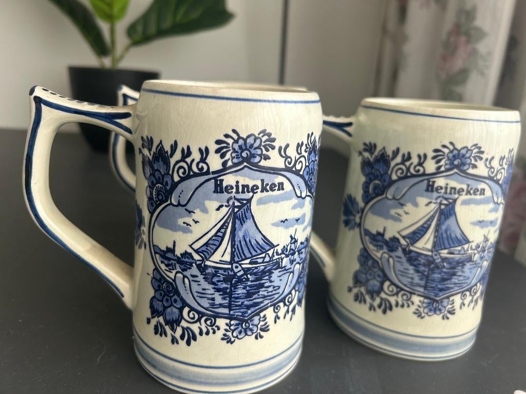 Heineken bierpullen Delfts blauw stijl set van 3, Ophalen, Zo goed als nieuw