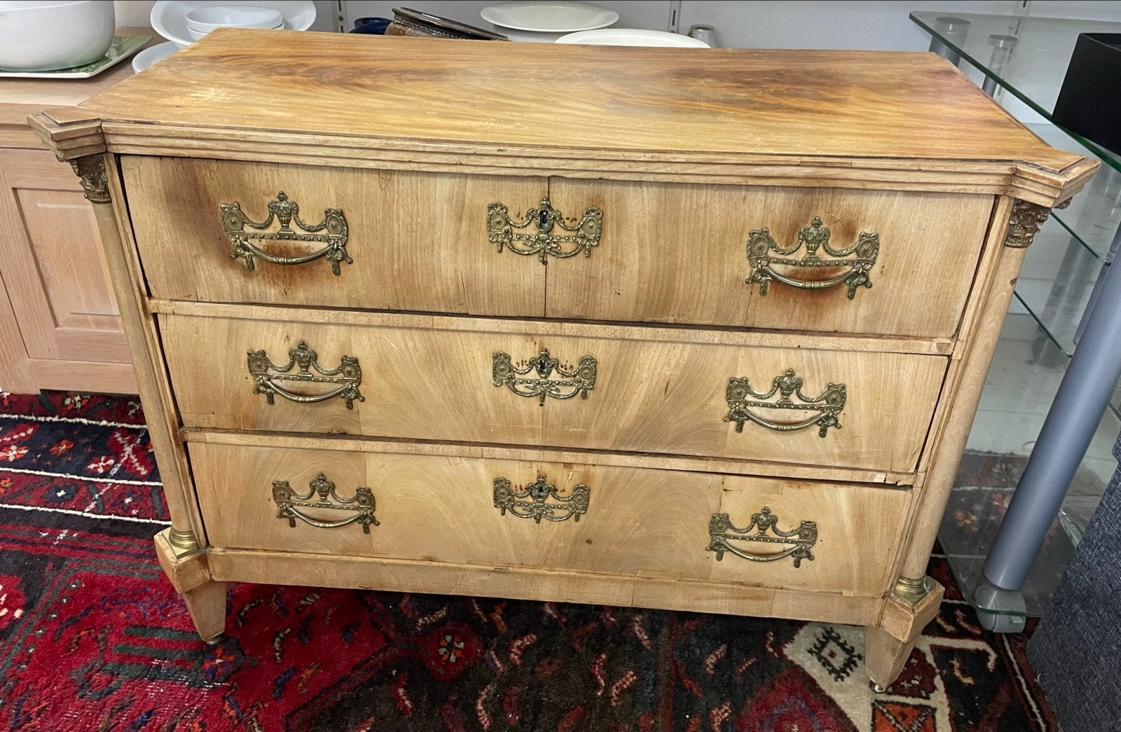 Antieke Louis XVI Commode in Geloogde Eik, 18e Eeuw, Antiek en Kunst, Ophalen of Verzenden