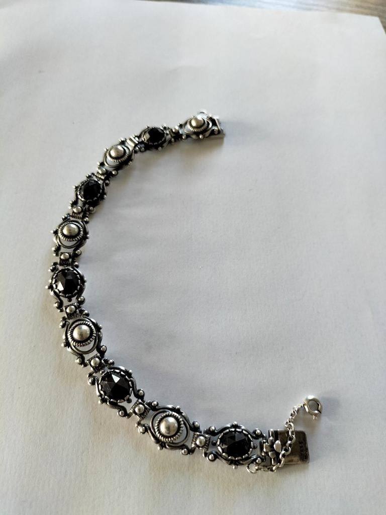 Prachtige antieke zilveren granaat armband., Sieraden, Tassen en Uiterlijk, Antieke sieraden, Verzenden, Zilver, Armband