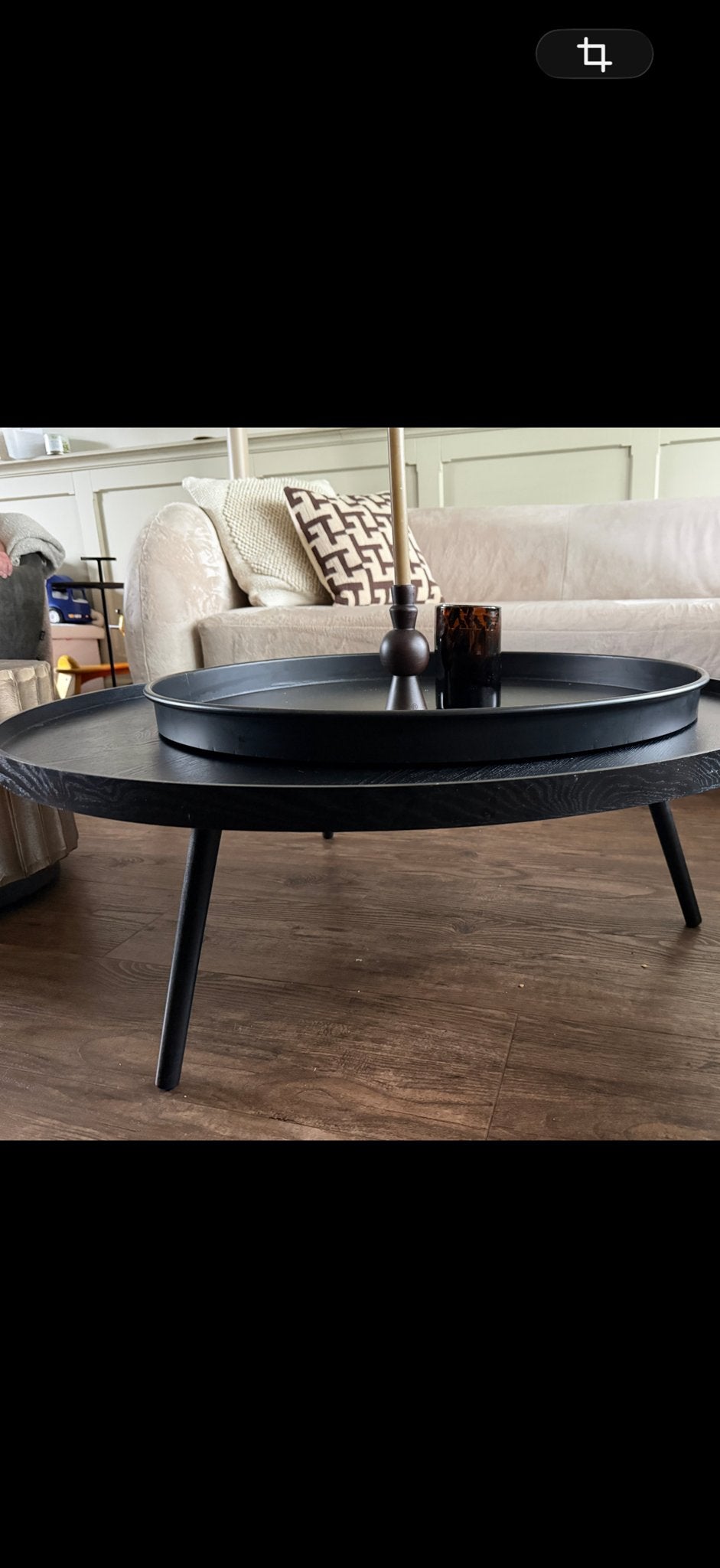 Woood Stijlvolle Zwarte Salontafel - Rond Design, Ophalen, 100 tot 150 cm, Rond, 50 tot 100 cm