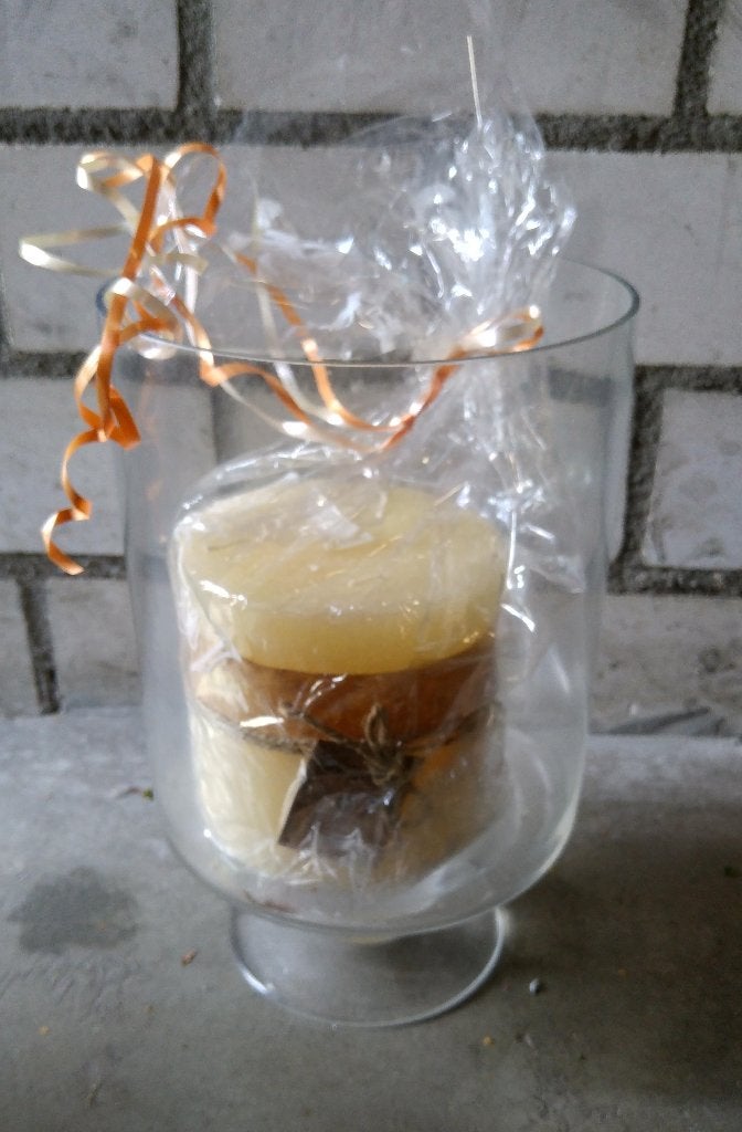 Grote glazen stolp met grote kaars, Glas, Ophalen, Nieuw