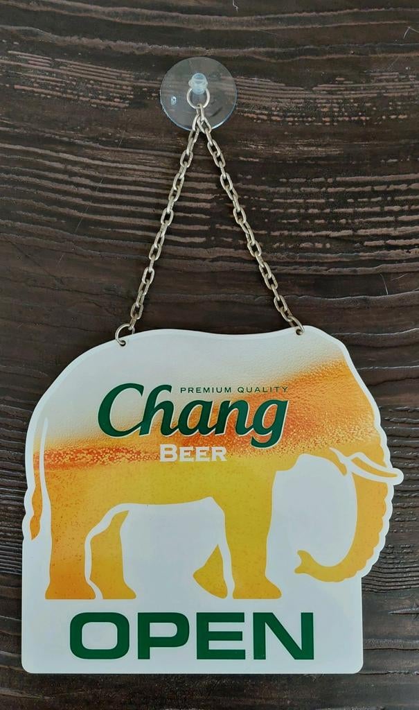 Chang beer bier bordje open closed, Verzamelen, Ophalen of Verzenden, Zo goed als nieuw, Reclamebord, Plaat of Schild, Overige merken