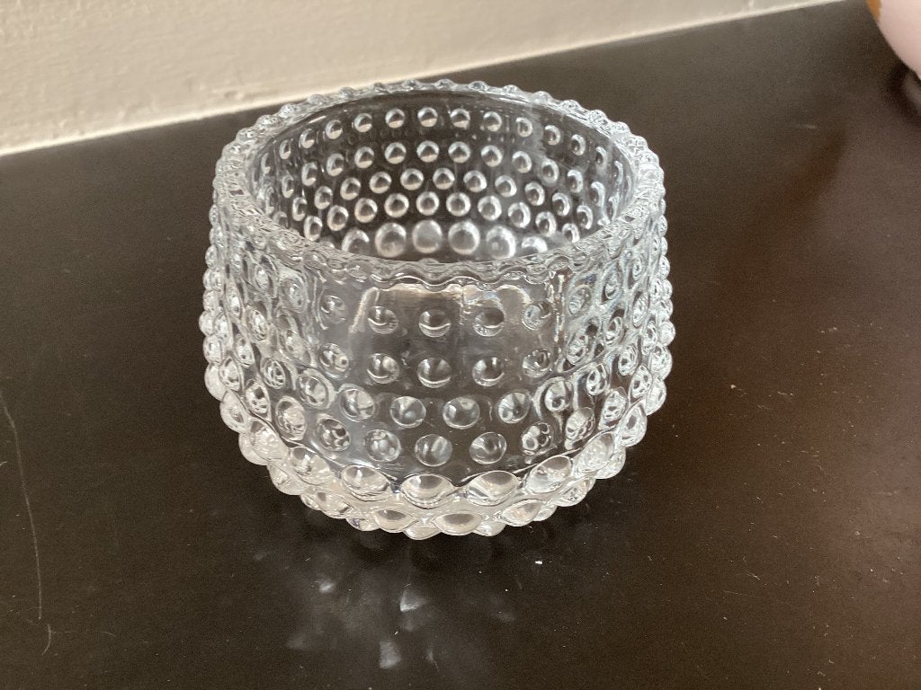 Vintage Glazen Waxinelichthouder Waxinelicht Houder, Waxinelichthouder, Ophalen of Verzenden, 6 cm, Glas