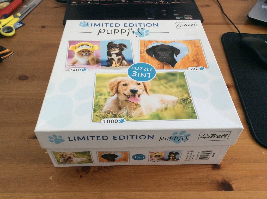 Trefl limited edition puzzel 3 in 1 puppies, Ophalen of Verzenden, 500 t/m 1500 stukjes, Gebruikt, Legpuzzel