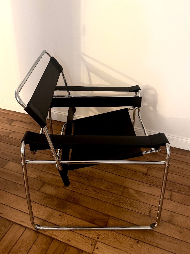 Fauteuil stoel Wassily Marcel Breuer chrome Bauhaus design, Ophalen of Verzenden, Zo goed als nieuw, Leer, 50 tot 75 cm