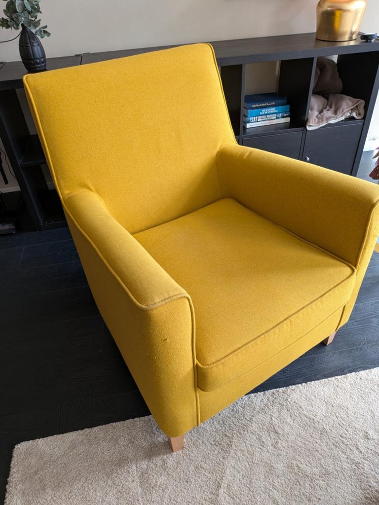 Fauteuil Laforma Fyna Mosterd, Ophalen, Gebruikt, 75 tot 100 cm, Stof