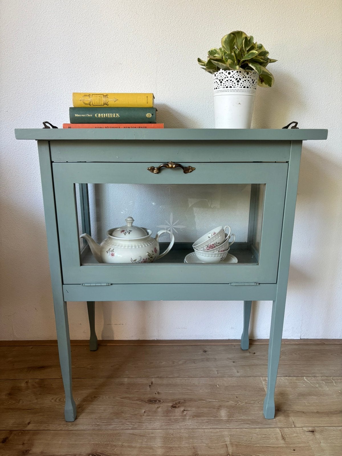 Mooi oud theekastje - forest green, Ophalen, Gebruikt, 50 tot 100 cm, Grenenhout
