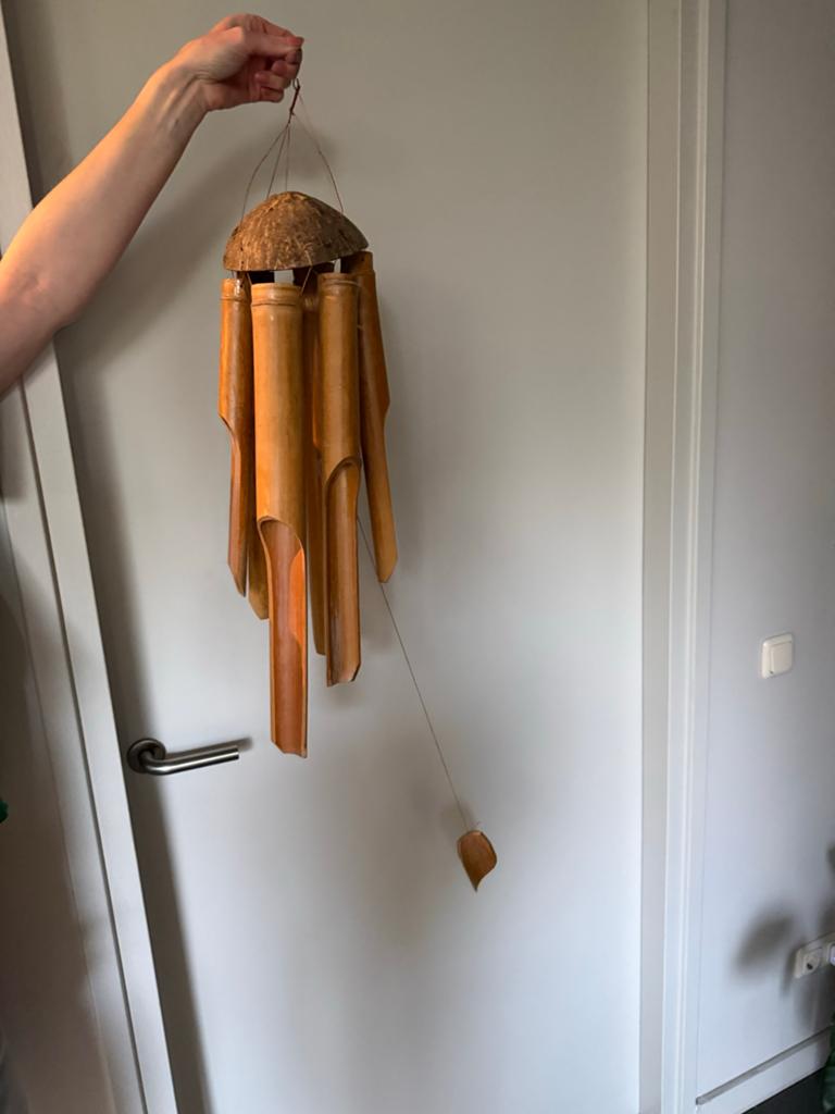 Bamboe windgong met kokosnoot detail, Ophalen of Verzenden, Natuurlijk materiaal, Bruin, Landelijk