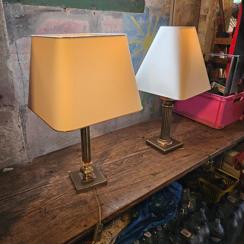 Grote stalen lampen met stoffen kappen, Ophalen, Gebruikt, 50 tot 75 cm, Stof
