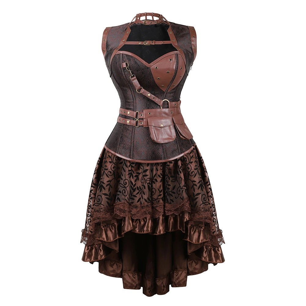 Bruine steampunk korset jurk (gothic piraten victoriaanse), Verzenden, Nieuw, Pak of Jurk
