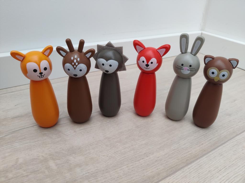 Houten Dieren Kegelspeelset - Bosdieren, Ophalen, Zo goed als nieuw, Jongen of Meisje
