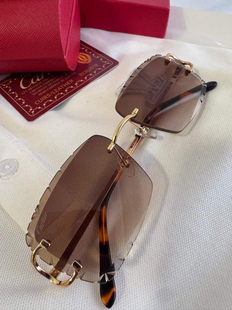 Cartier Zonnebril - Bruin met Gouden Details, Sieraden, Tassen en Uiterlijk, Zonnebrillen en Brillen | Heren, Overige merken, Zonnebril