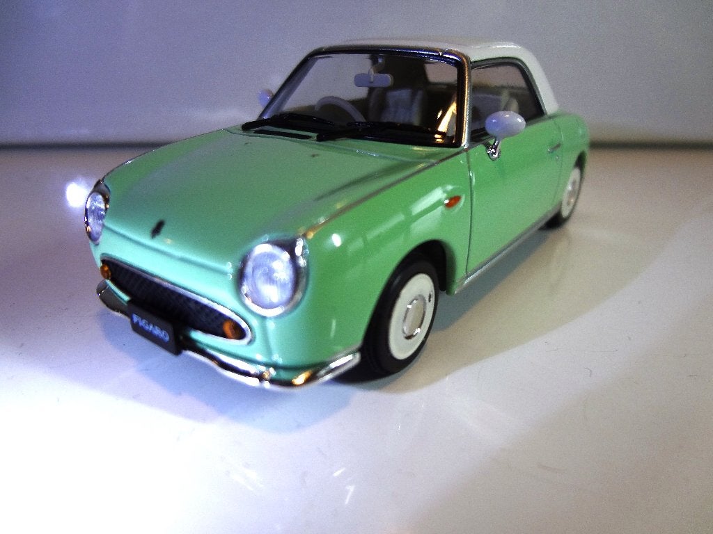 Nissan Figaro FK10 1991 - Groen/wit - 1:43 Almost real Japan, Hobby en Vrije tijd, Verzenden, Zo goed als nieuw, Auto, Overige merken