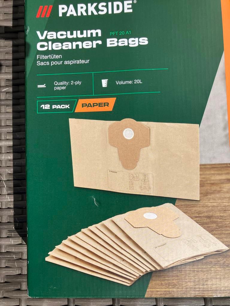 Parkside Stofzuigerzakken PFT 20 A1 - 12 stuks, 20L, Witgoed en Apparatuur, Stofzuigers, Ophalen, Nieuw, Stofzak, Stofzuiger