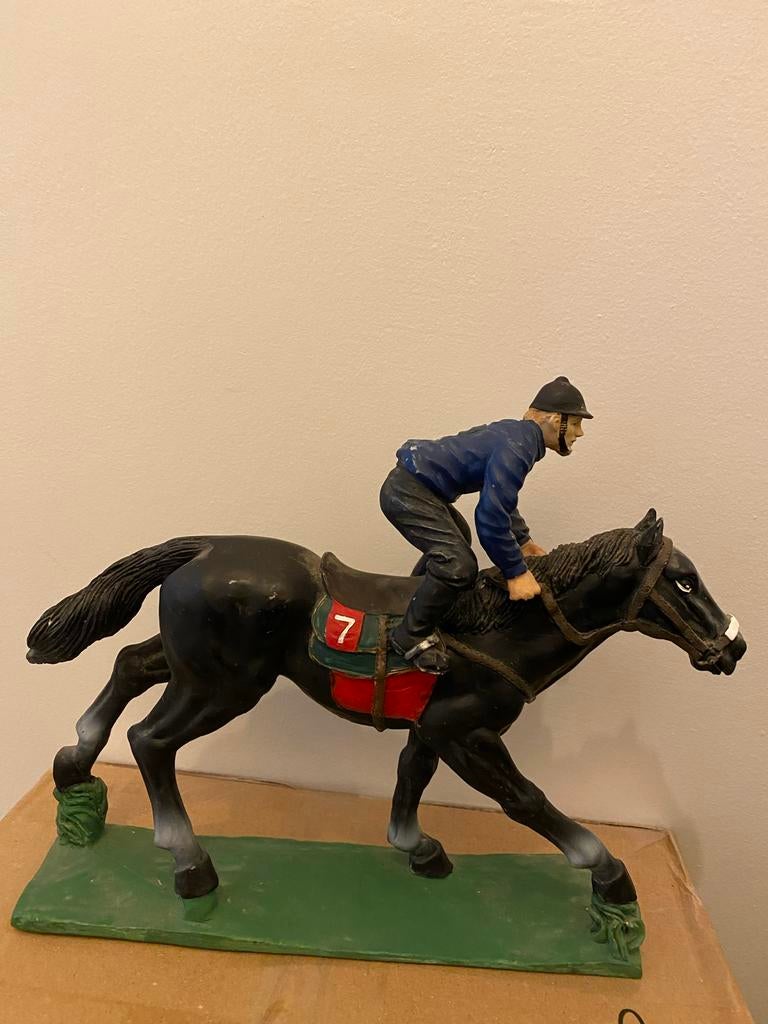 Vintage paard met jockey beeldje - racepaard, Ophalen of Verzenden, Gebruikt, Dier
