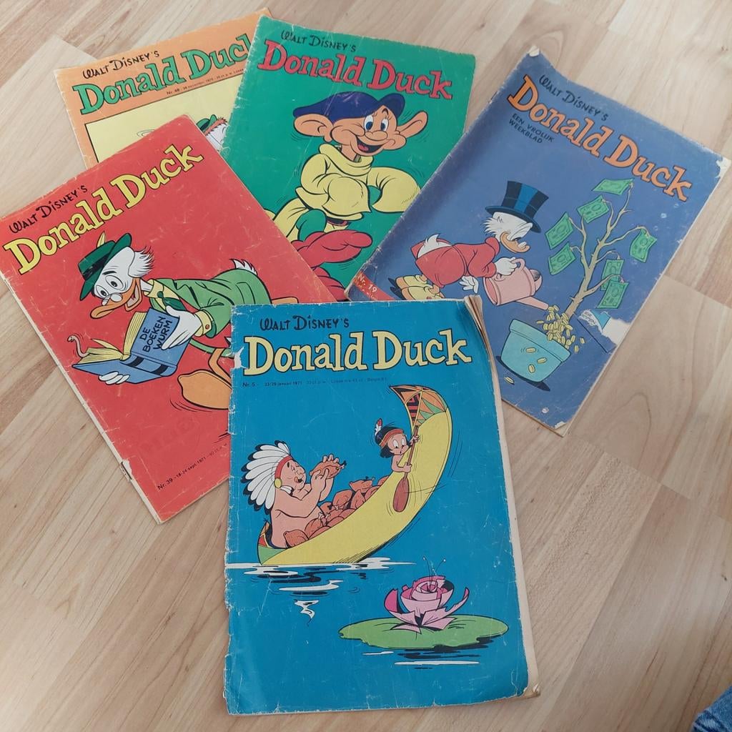 5 Vintage Donald Duck Tijdschriften uit 1970 & 1971, Boeken, Stripboeken, Ophalen of Verzenden