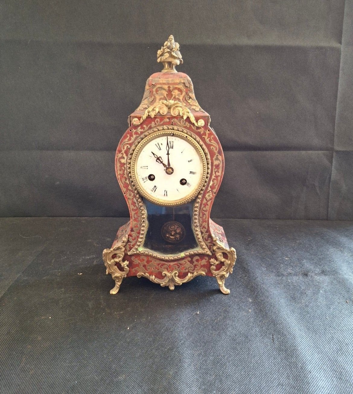 Antieke Franse Boulle Klok - Rood met Messing Inleg, Ophalen