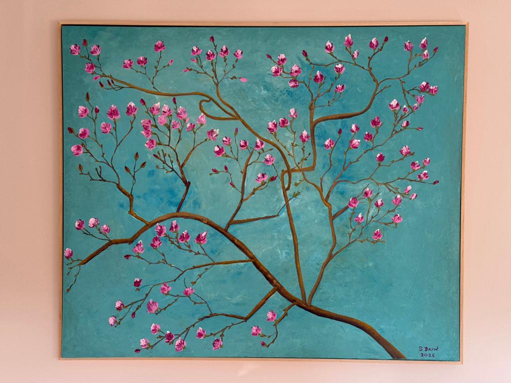 Magnolia’s olieverf schilderij. 120X100 cm, Ophalen