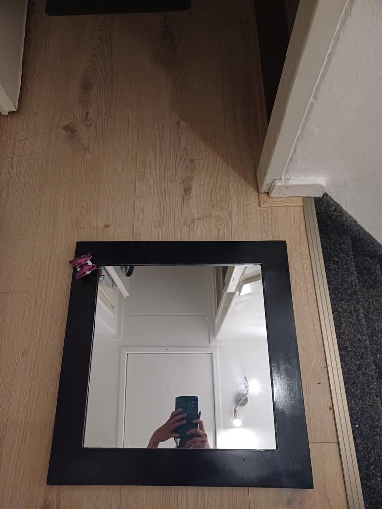 Gratis spiegel met zwart frame, Minder dan 50 cm, Gebruikt, Vierkant, Ophalen of Verzenden