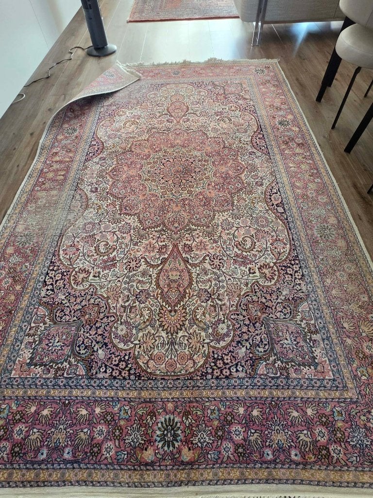 Groot Handgeknoopt Oosters Zijden Tapijt Isfahan / Kashmir, Ophalen, Gebruikt, 150 tot 200 cm, 200 cm of meer