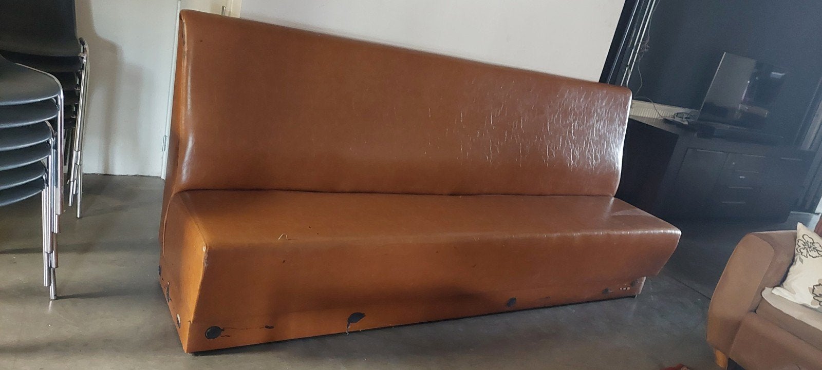 mancave bank - Bruin kunstleer, Ophalen, Gebruikt