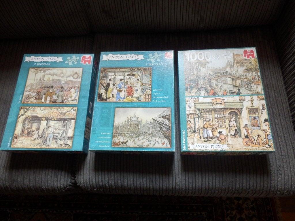Anton Pieck legpuzzels 3 dozen met elk 2 puzzels 1000 stuks, Ophalen of Verzenden, 500 t/m 1500 stukjes, Zo goed als nieuw, Legpuzzel