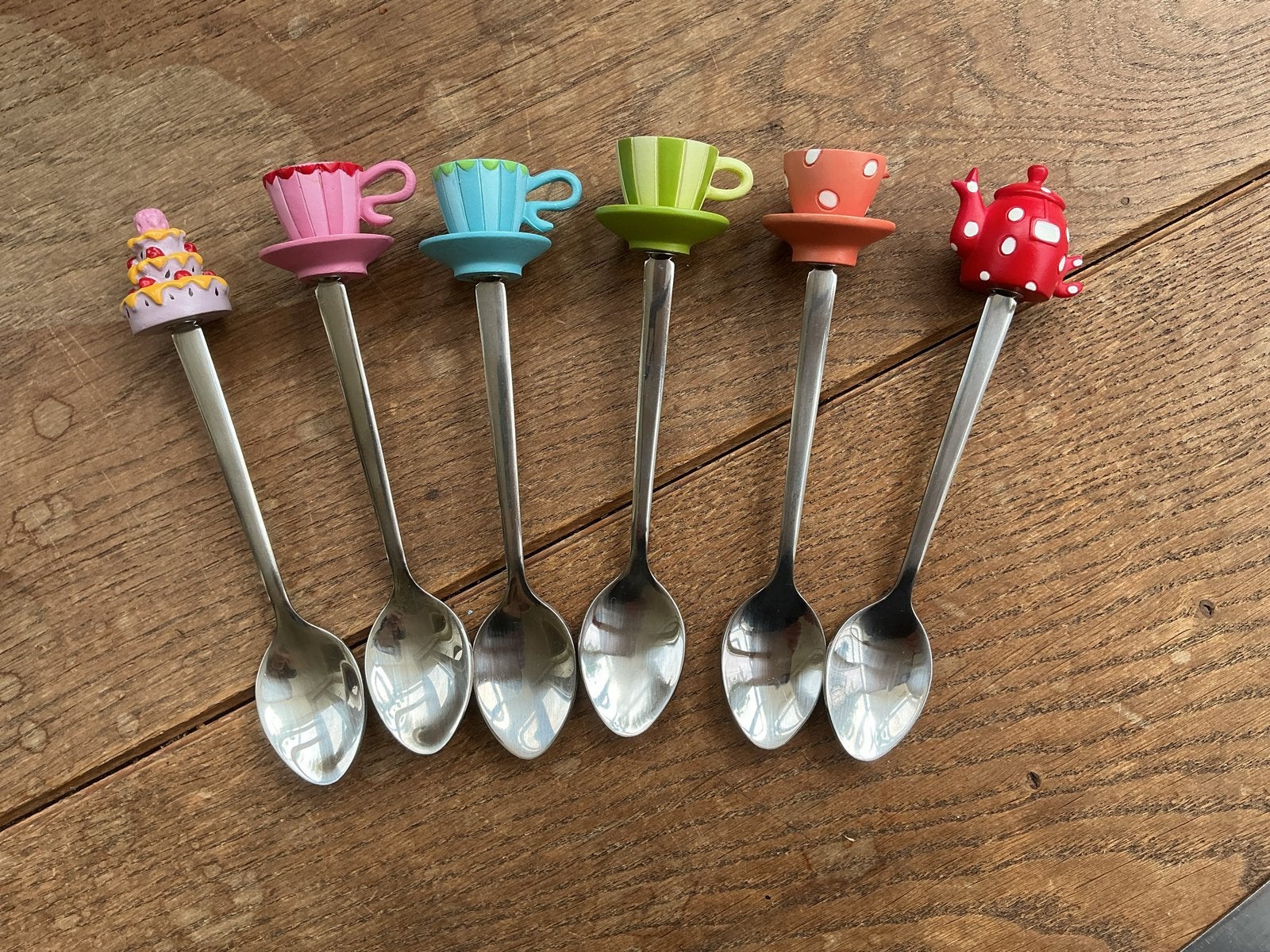 Blond Amsterdam theelepels - set van 6 met leuke designs, Theelepel, Overige materialen, Gebruikt, Los bestek