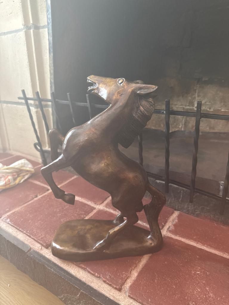 Bronzen paard op sokkel - Decoratief beeld, Ophalen of Verzenden