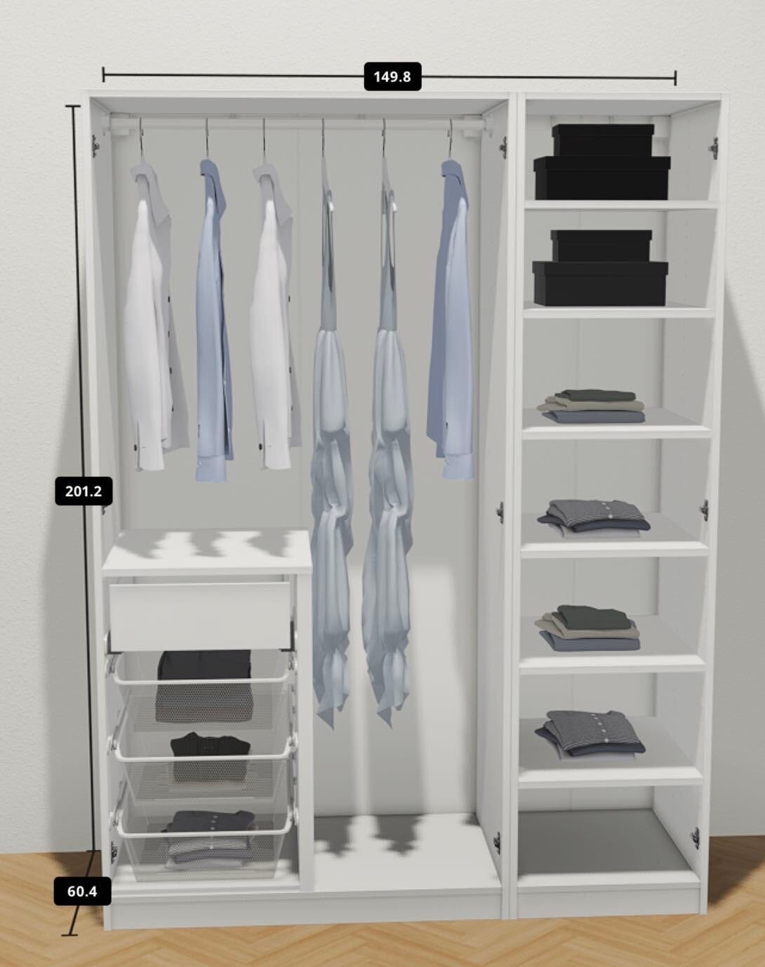 Ikea Pax kledingkast met lades en hangruimte, Ophalen, 100 tot 150 cm, 200 cm of meer, Zo goed als nieuw
