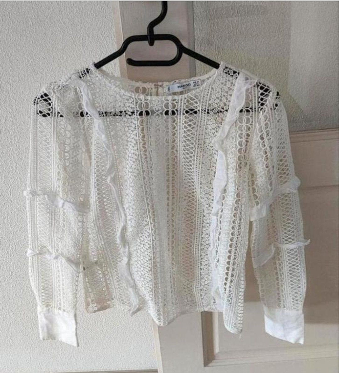Witte kanten blouse maat XS van Mango, Mango, Wit, Ophalen of Verzenden, Zo goed als nieuw