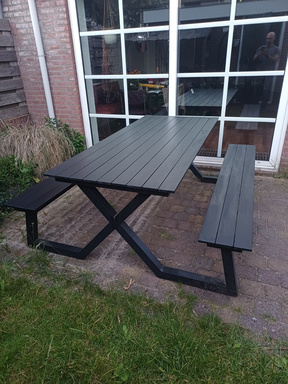 Aluminium zwarte picknicktafel, Ophalen, Gebruikt, Rechthoekig, Aluminium