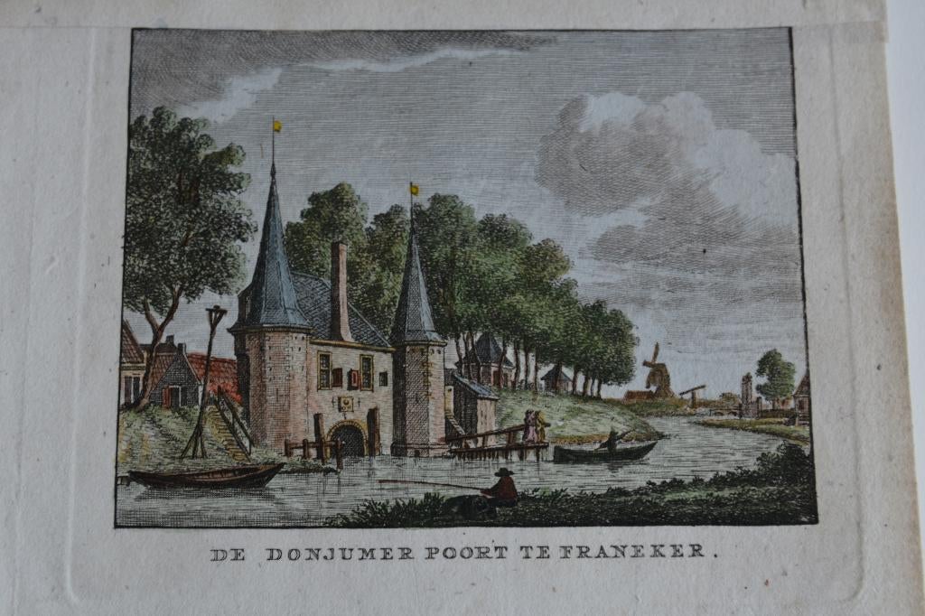 FRANEKER DONJUMER POORT FRIESLAND Kopergravure Bulthuis GW3, Verzenden, Stadsgezicht, Handgekleurd, Gravure