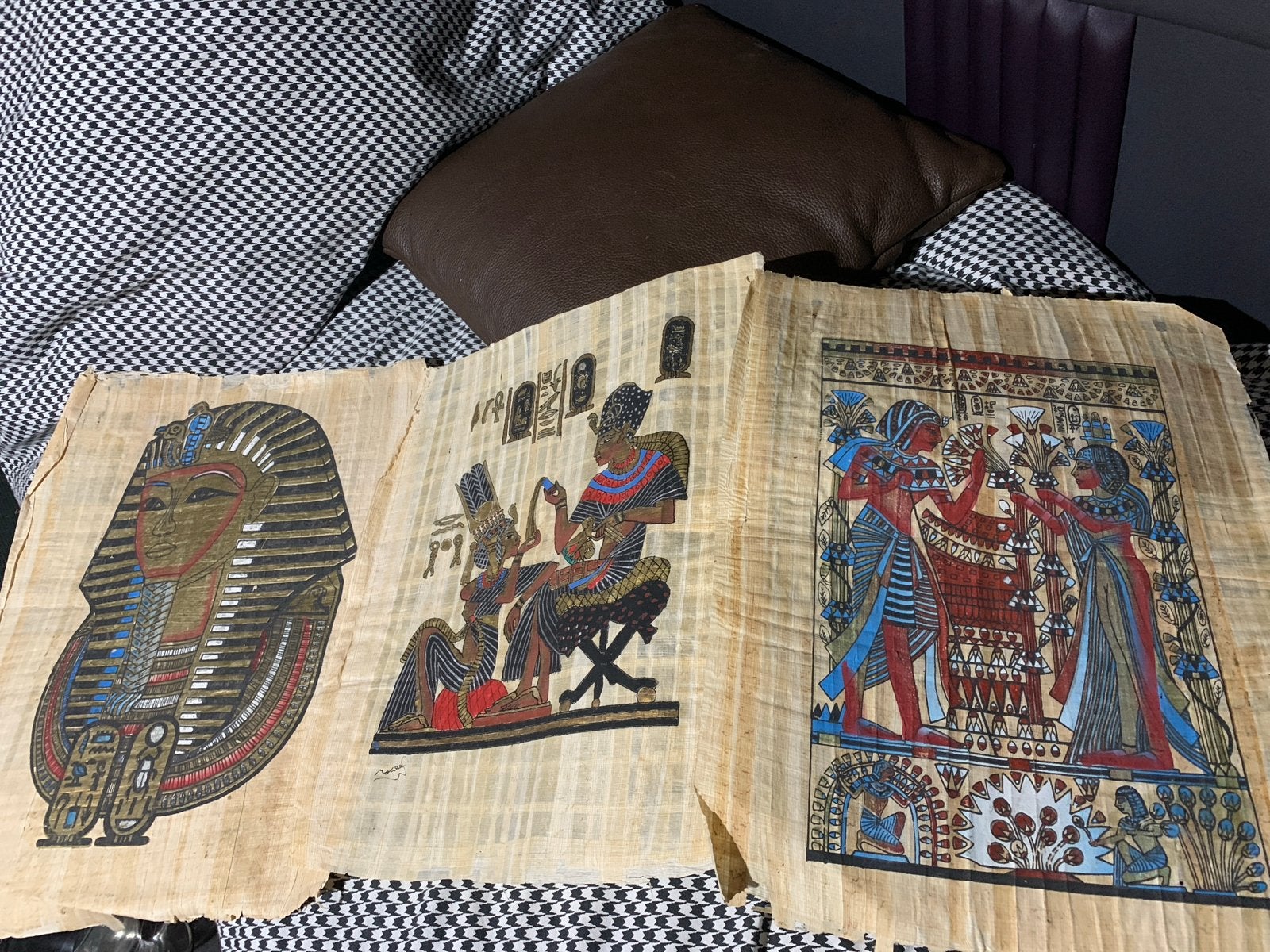 Set van 3 Egyptische papyrus schilderijen, Antiek en Kunst, Schilderij, Ophalen of Verzenden, Papier/karton, Meerkleurig