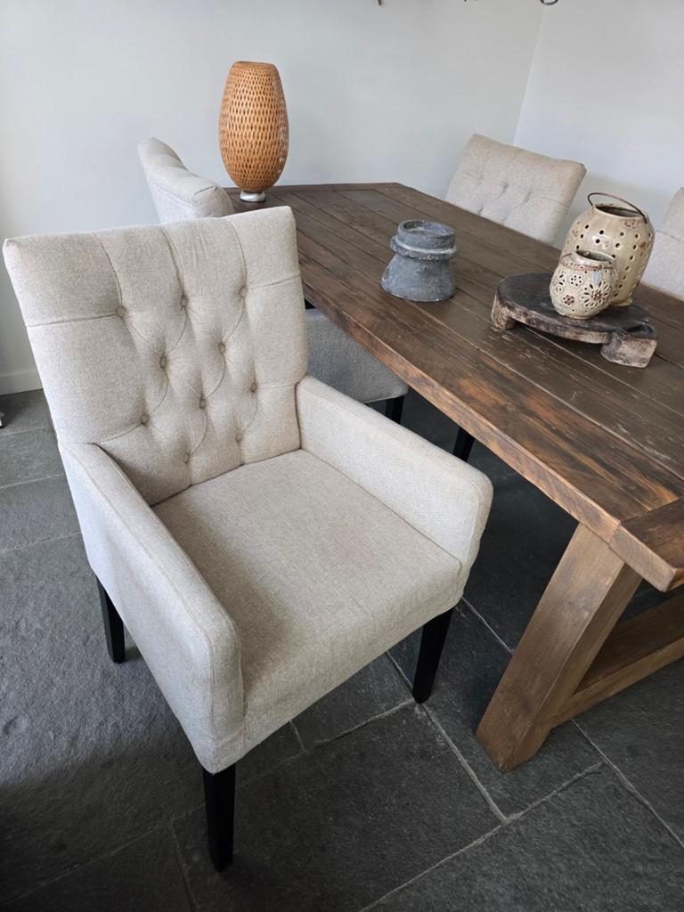 Eetkamerstoelen zgan beige, Ophalen of Verzenden, Zo goed als nieuw, Brocant industrieel chic, 4 tot 6 stoelen